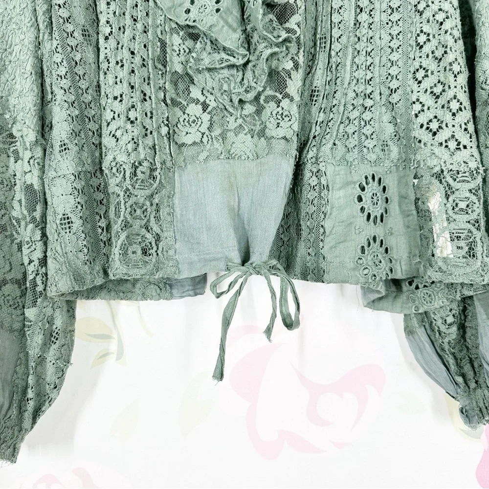 NEW Free People FP One Naya Lace Green Sea Spray Boho Blouse M